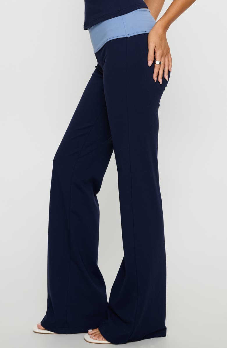 Princess Polly Kobee Contrast Waist Flare Jersey Pants, Alternate, color, Navy / Light Blue