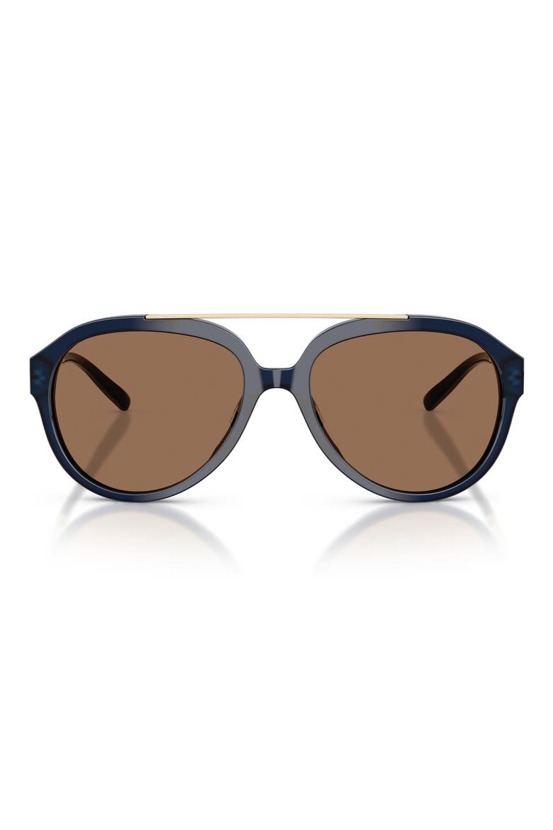 56mm Pilot Sunglasses, Main, color, DARK BLUE / DARK BROWN