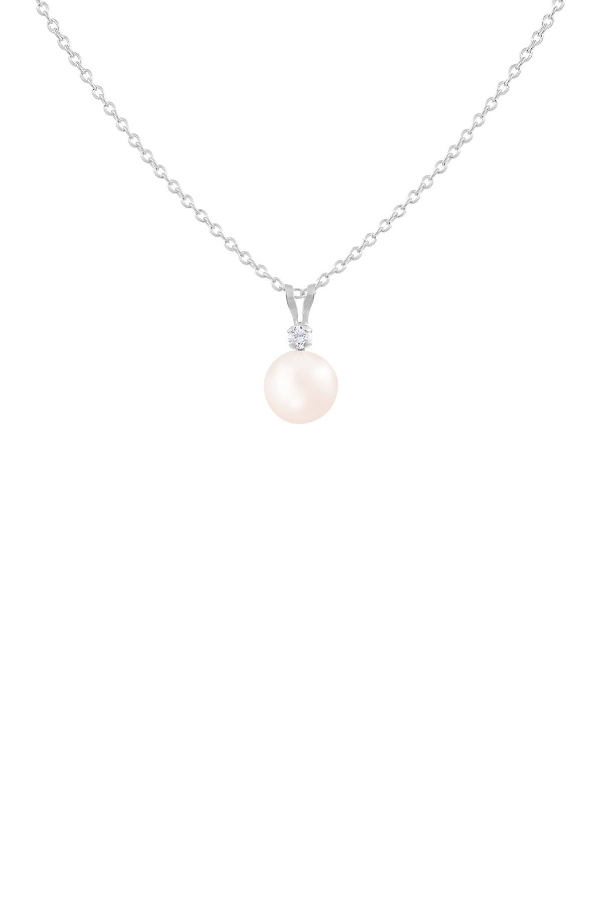 SPLENDID PEARLS Diamond & 7-7.5mm Freshwater Pearl Pendant Necklace