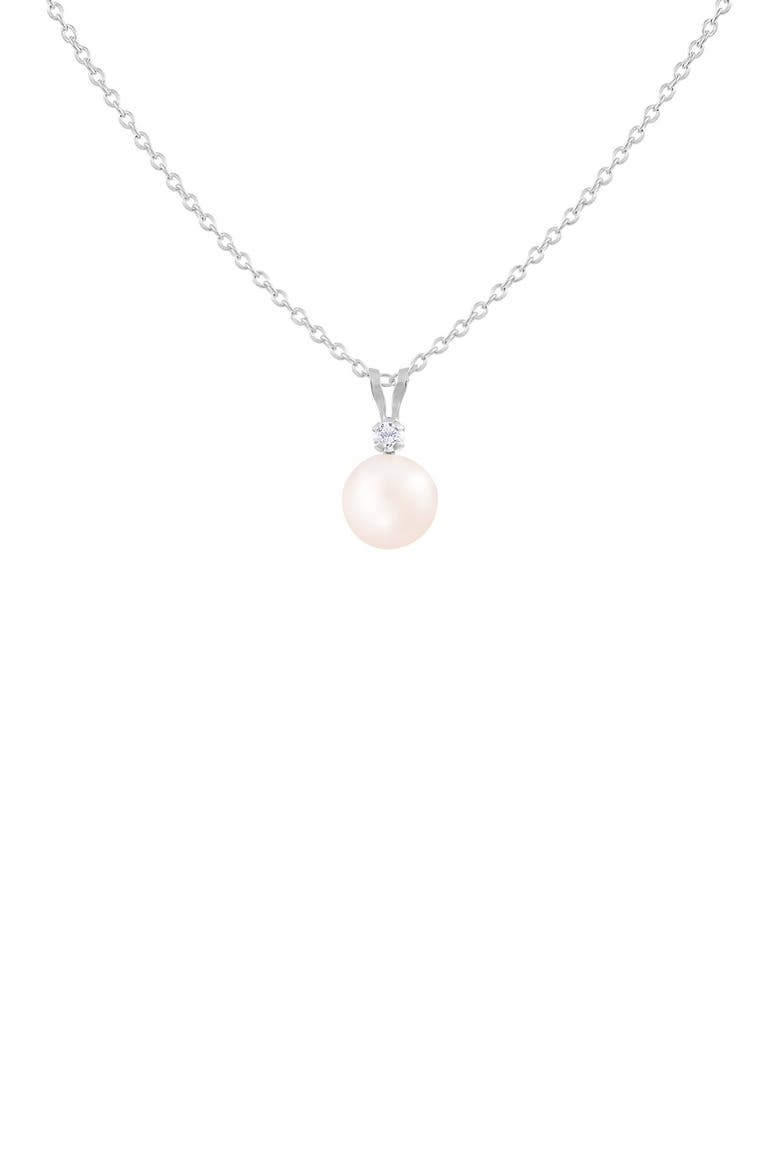 Diamond & 7-7.5mm Freshwater Pearl Pendant Necklace, Main, color, WHITE