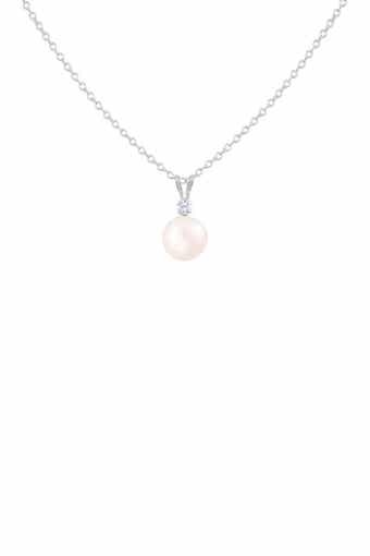 SPLENDID PEARLS Diamond & 7-7.5mm Freshwater Pearl Pendant Necklace