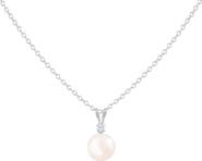 SPLENDID PEARLS Diamond & 7-7.5mm Freshwater Pearl Pendant Necklace