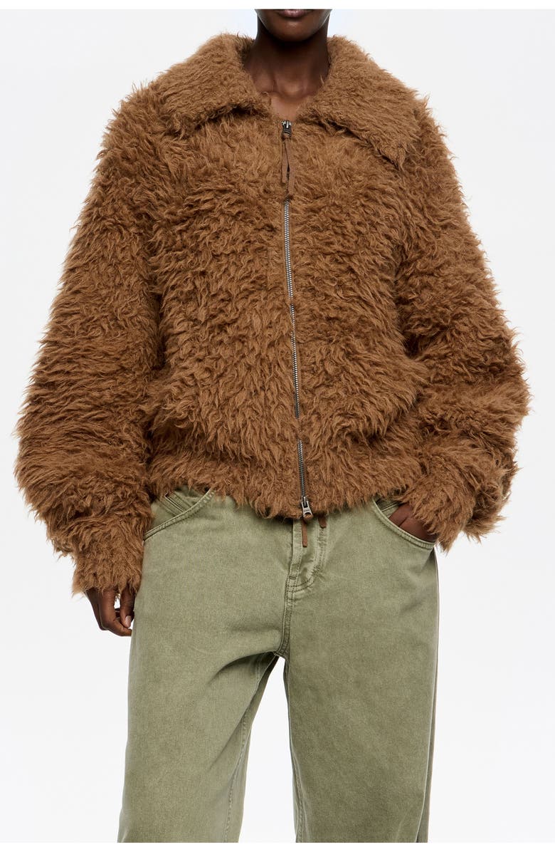 Bimba y Lola Alpaca Fur Cardigan, Main, color, Toffee