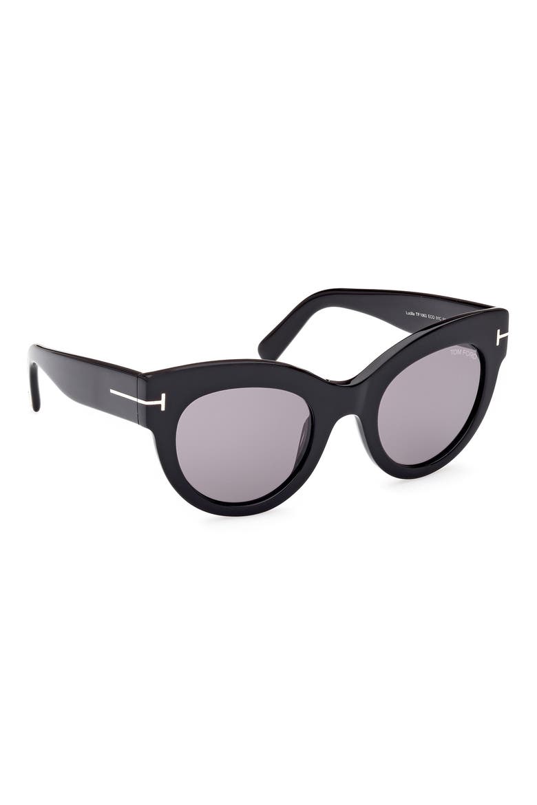 Lucilla 51mm Gradient Cat Eye Sunglasses, Alternate, color, SHINY BLACK / SMOKE SILVER