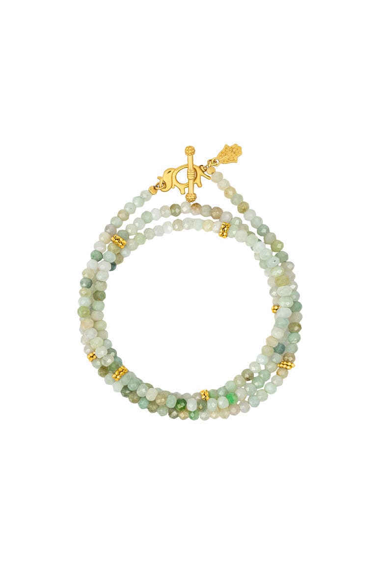 Karma and Luck Manifest Abundance Jade Elephant Wrap Bracelet, Main, color, Pastel Green/Gold