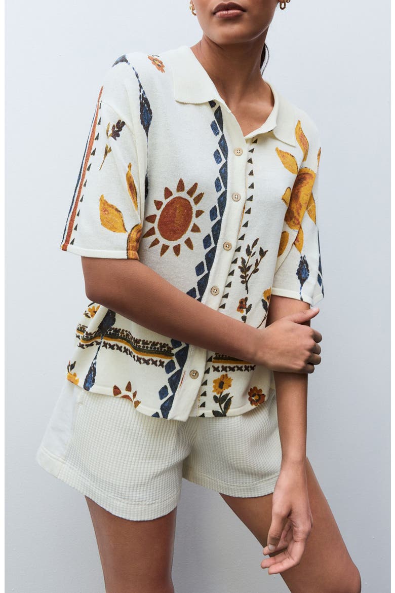 Retro Print Knit Shirt, Main, color, NEUTRAL