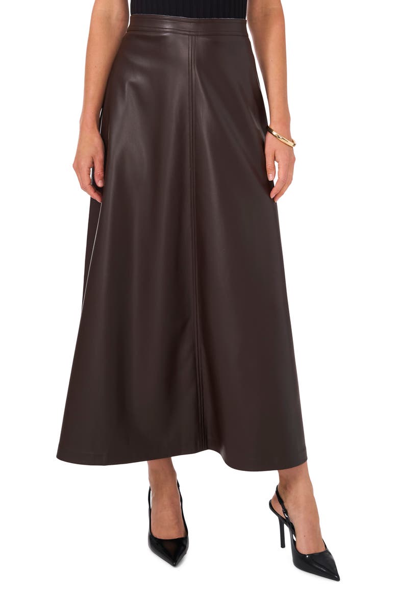 Faux Leather A-Line Skirt, Main, color, DARK ROAST