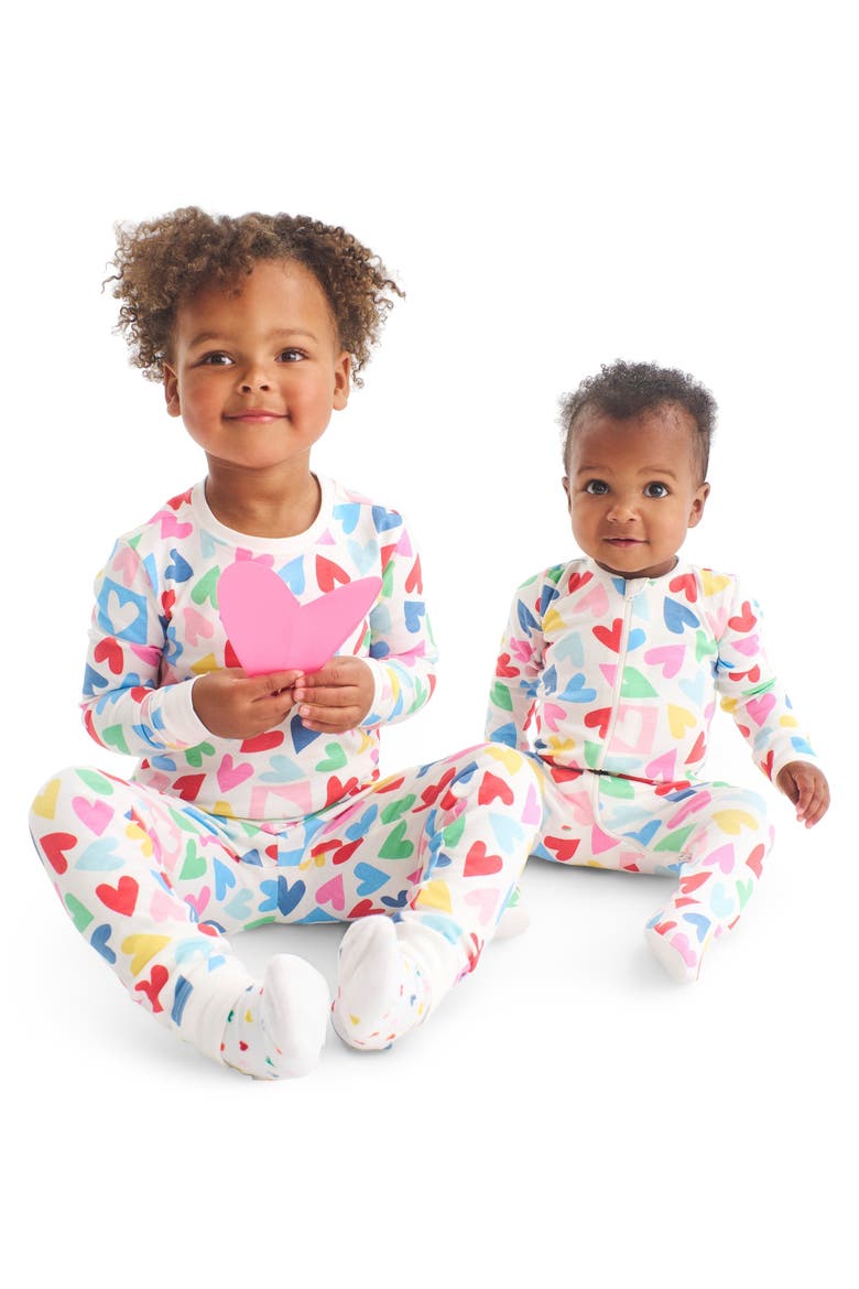 Baby Organic Zip Footie In Rainbow Candy Hearts, Alternate, color, Ivory Rainbow Candy Hearts