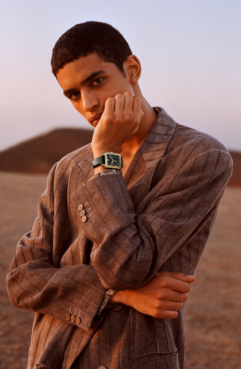 Emporio Armani Tank Chronograph Leather Strap Watch, 34mm x 50mm, Alternate, color,