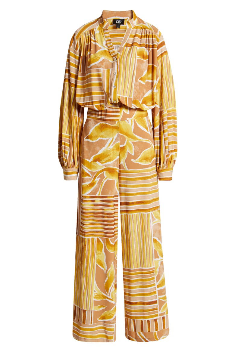 Mixed Print Long Sleeve Stretch Jersey Jumpsuit, Alternate, color, MANGO