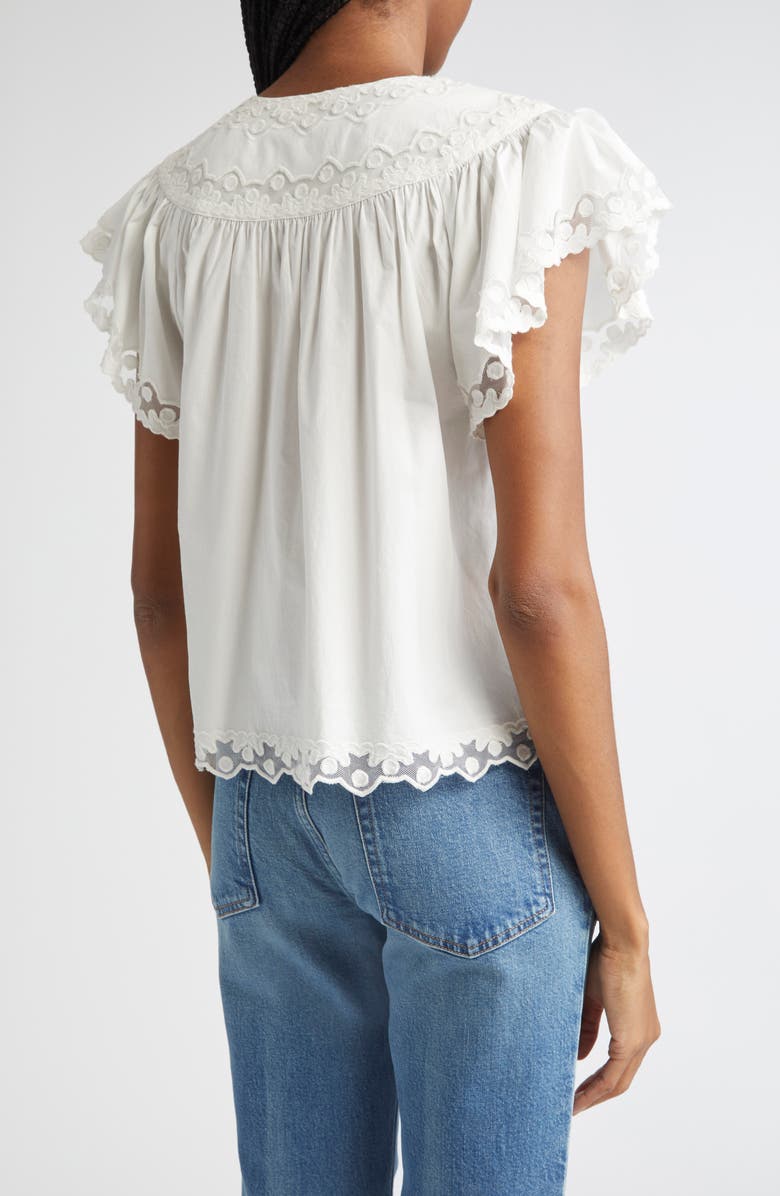 Ulla Johnson Effie Flutter Sleeve Cotton Top, Alternate, color, Pristine