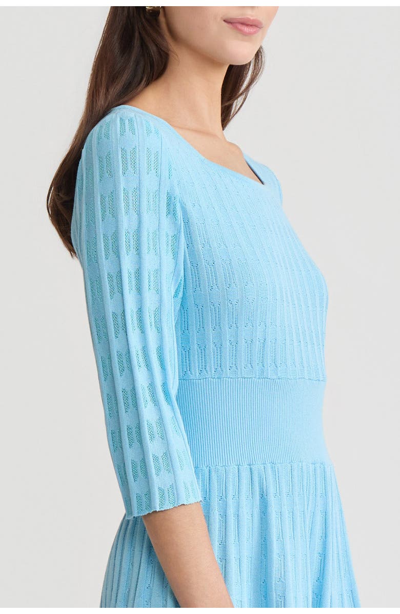 Ming Wang Linear Pointelle Tonal Knit Fit-N-Flare Midi Dress, Alternate, color, Serene