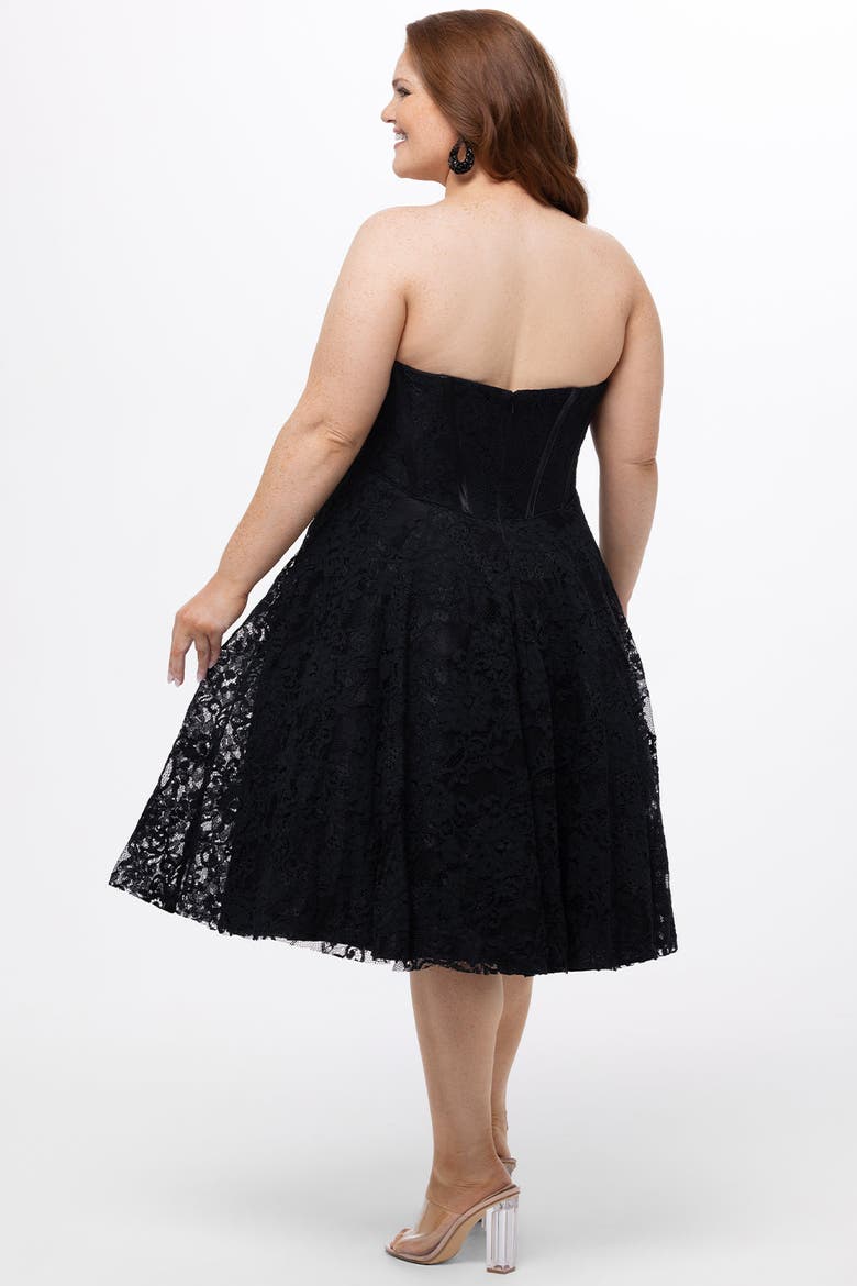 Sweetheart Strapless Lace Bustier Plus Size Party Dress, Alternate, color, Black