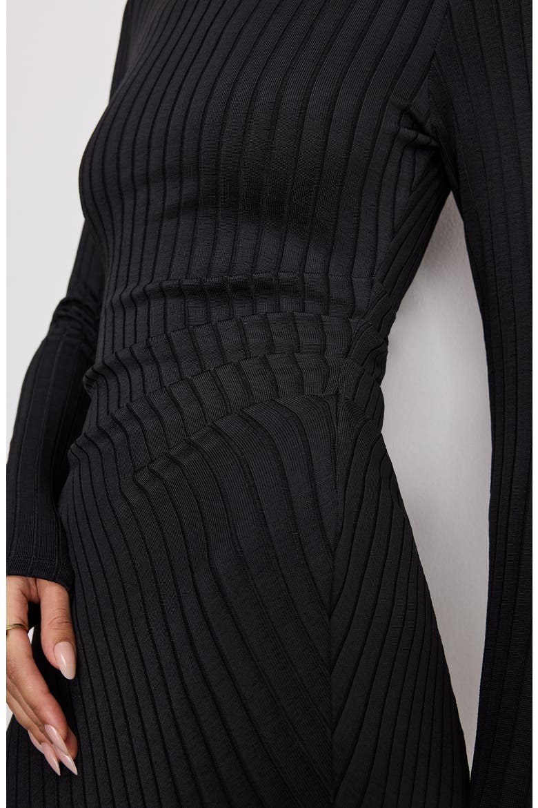 Victorian Rib Long Sleeve Midi Dress, Alternate, color, BLACK001