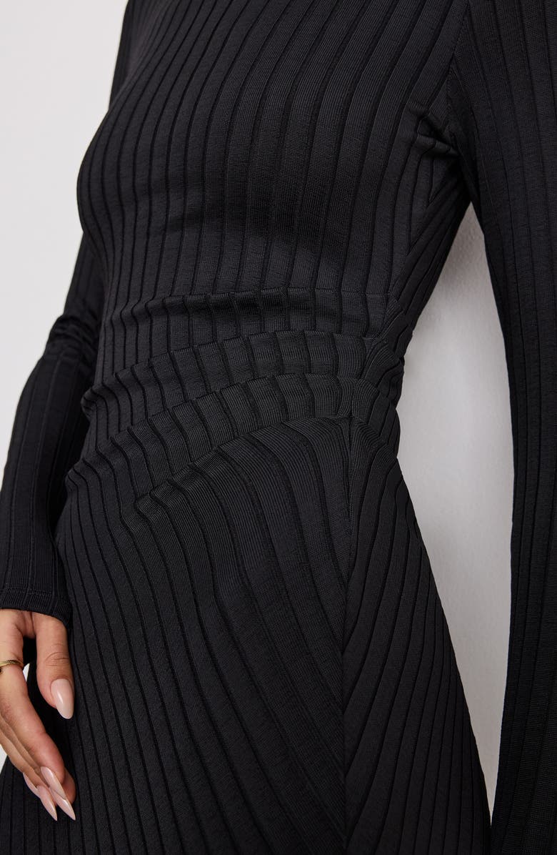 Good American Victorian Rib Long Sleeve Midi Dress, Alternate, color, Black001