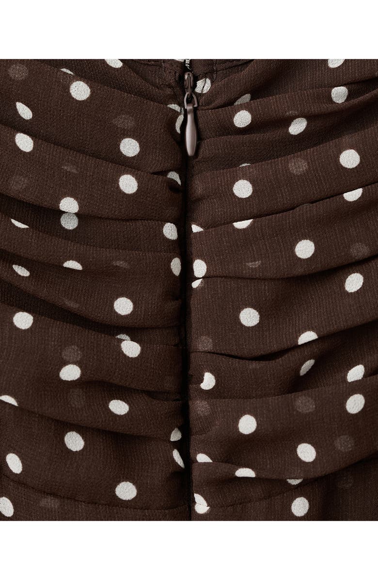 MANGO Ruched Dot Sleeveless Maxi Dress, Alternate, color, Chocolate