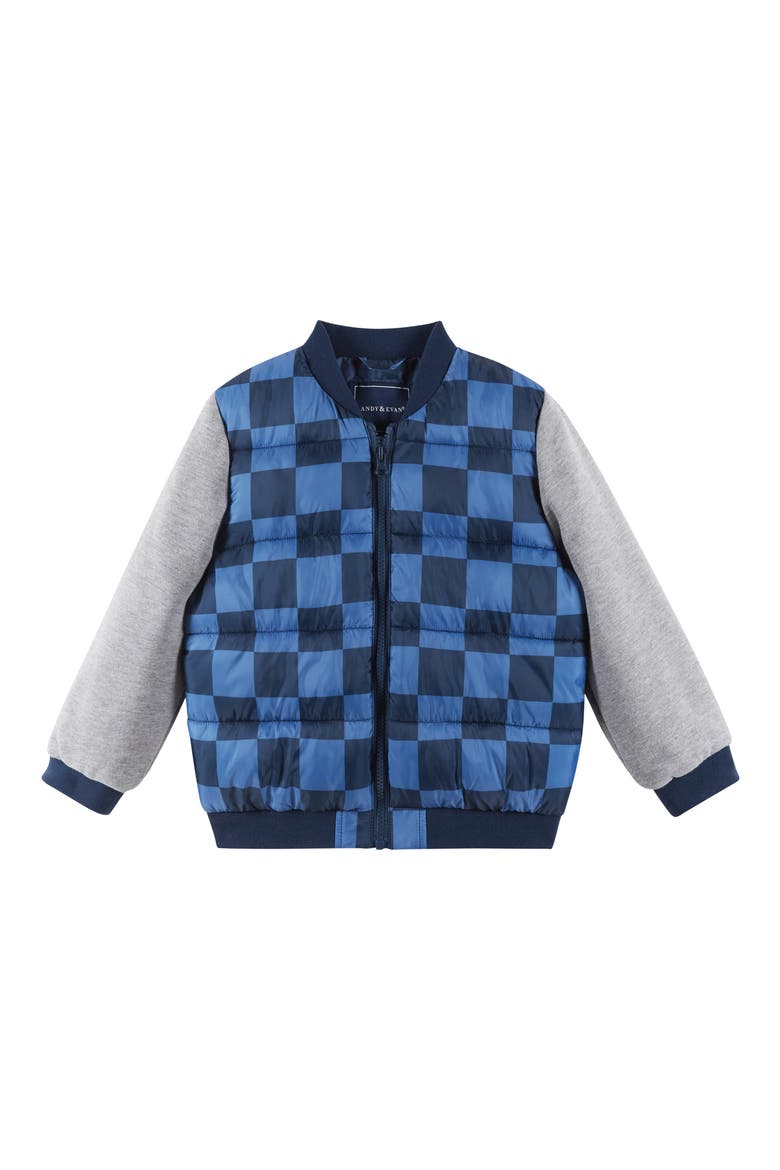Kids' Knit Sleeve Channel Quilted Jacket, Main, color, BLUE CHECKERED