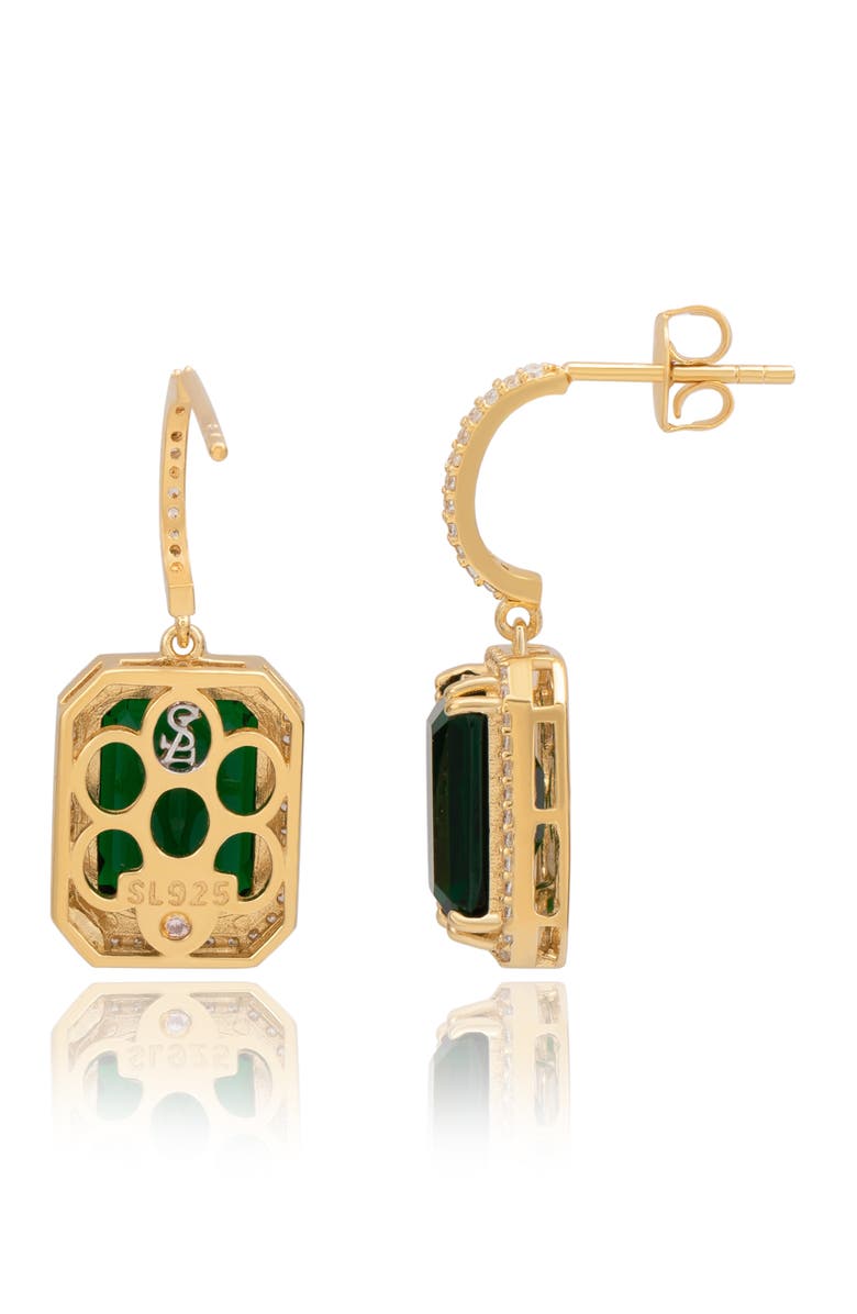 SUZY LEVIAN Emerald Cut Cubic Zirconia Halo Drop Earrings, Alternate, color, Green