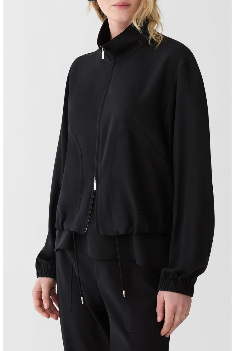 Stretch Organic Silk Georgette Bomber Jacket, Main, color, BLACK