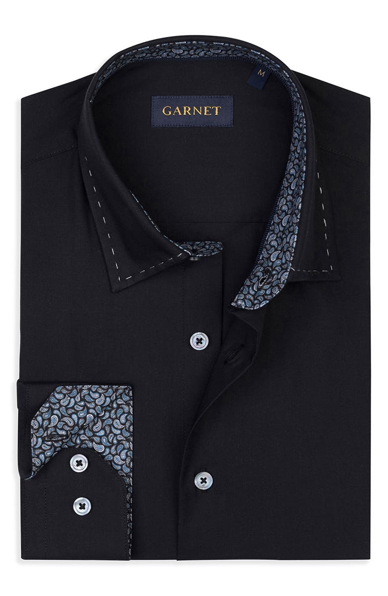 STUDIO GARNET LOS ANGELES Contrast Stitch Cotton Button-Up Shirt, Alternate, color, Black