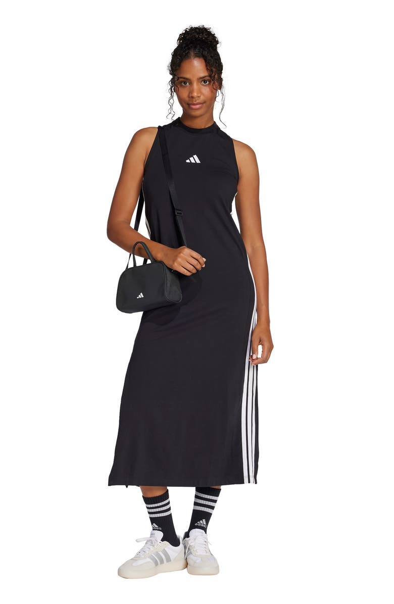 adidas Essentials 3-Stripes Racerback Midi Dress, Alternate, color, Black/ White