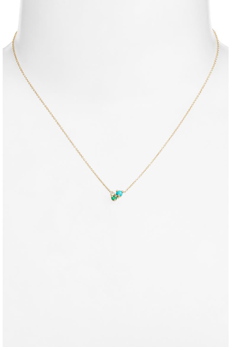 14K Gold Mixed Stone & Diamond Cluster Pendant Necklace, Alternate, color, TURQUOISE/EMERALD/DIAMOND/GOLD