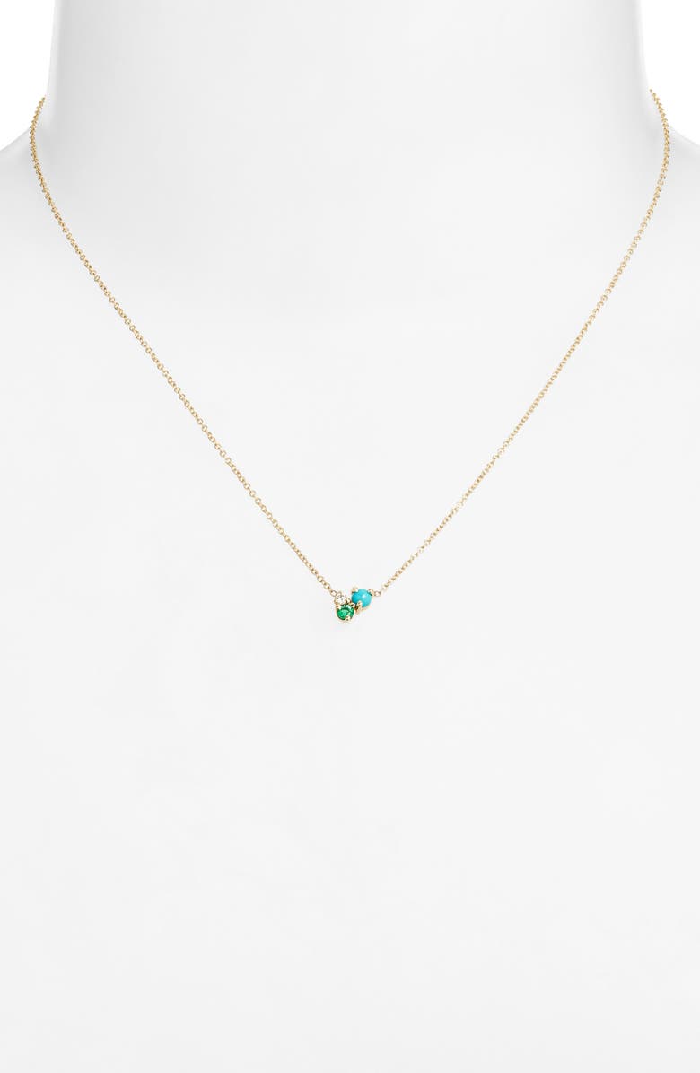 Zoë Chicco 14K Gold Mixed Stone & Diamond Cluster Pendant Necklace, Alternate, color, Turquoise/Emerald/Diamond/Gold