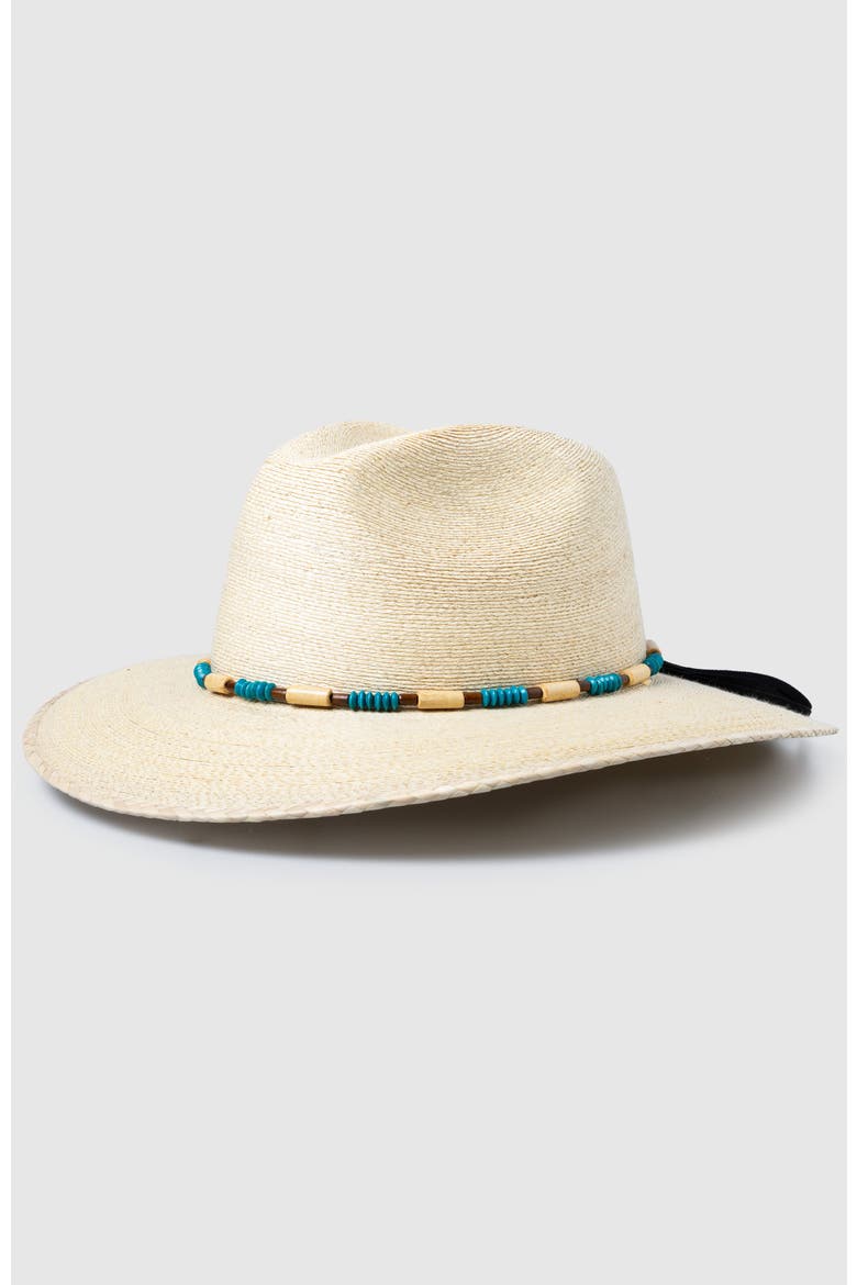 Roxy  Handwoven Straw Sun Hat - Bohemian Summer Fedora, Main, color, Natural / Turquoise
