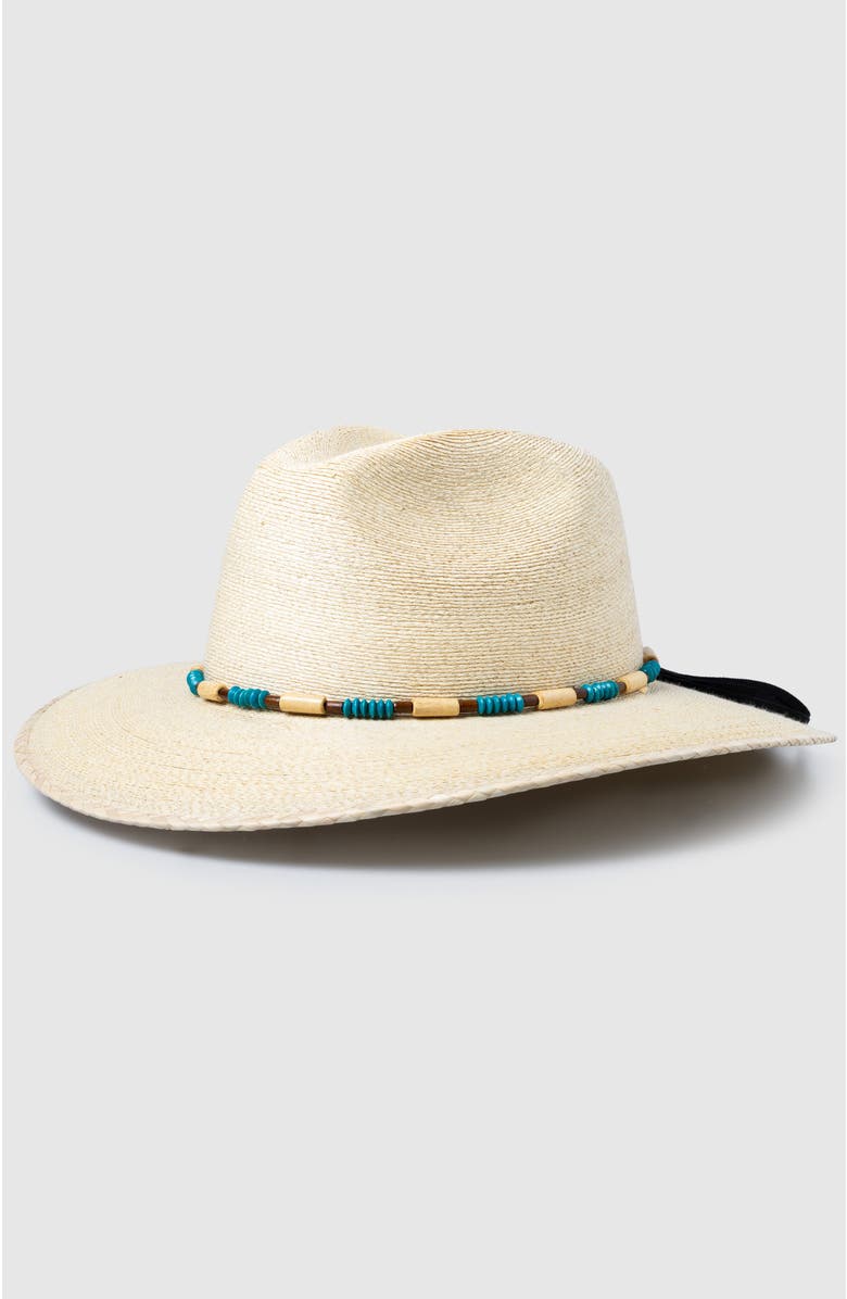 Manela Roxy  Handwoven Straw Sun Hat - Bohemian Summer Fedora, Main, color, Natural / Turquoise