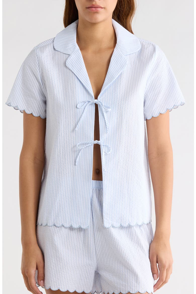Stripe Scallop Edge Cotton Short Pajamas, Alternate, color, BLUE/ WHITE STRIPE