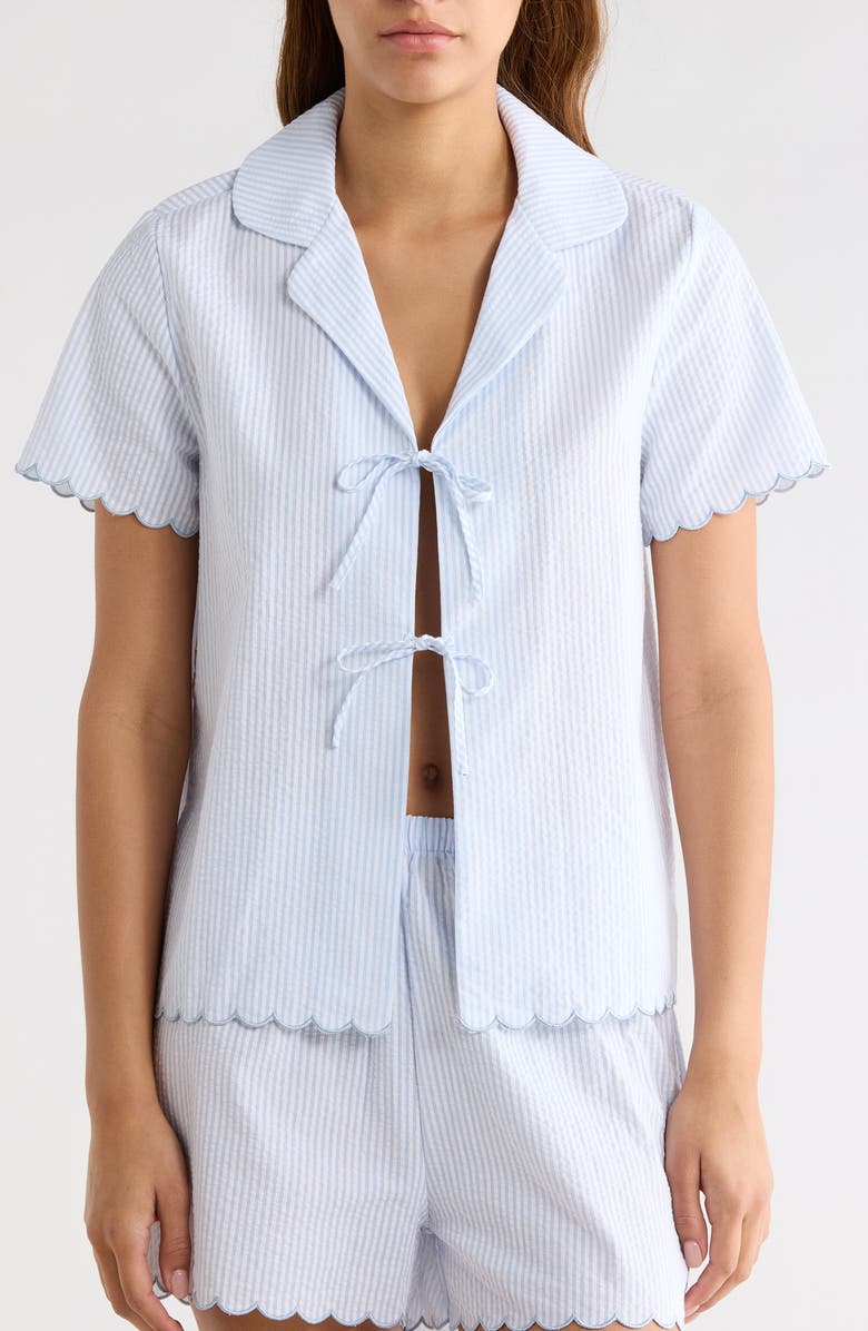 French Connection Stripe Scallop Edge Cotton Short Pajamas, Alternate, color, Blue/ White Stripe
