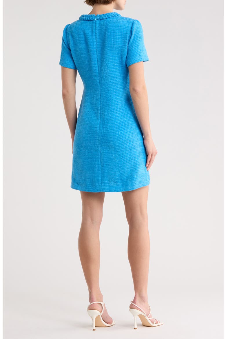Braided Neck Short Sleeve Shift Dress, Alternate, color, CRUISE BLUE