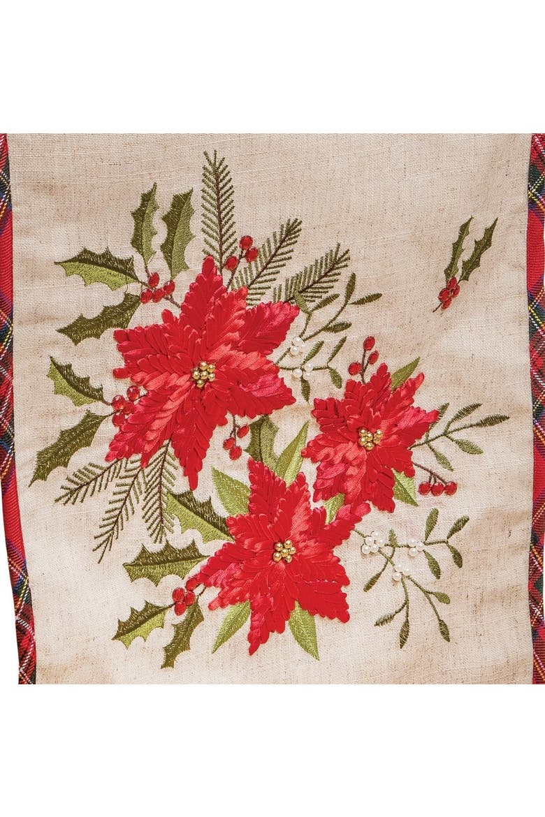 Poinsettia Cotton Blend Christmas Table Runner 14" x 72", Alternate, color, Red
