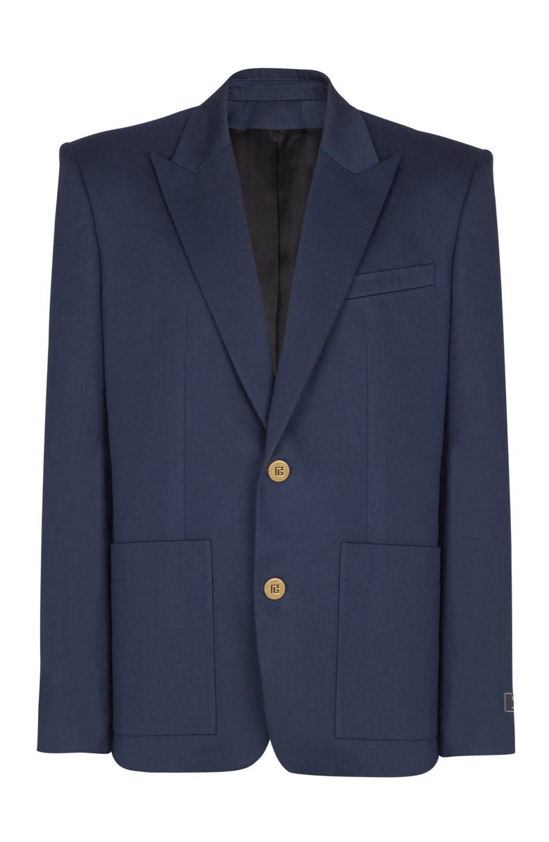 Balmain Cotton twill 2-button jacket, Main, color, Navy