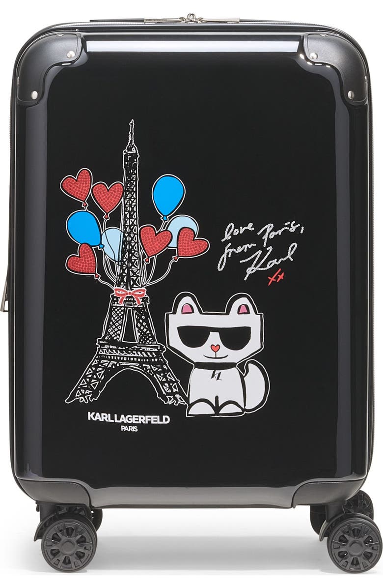 KARL LAGERFELD Up In Paris 21" Carry On Suitcase, Main, color, Black