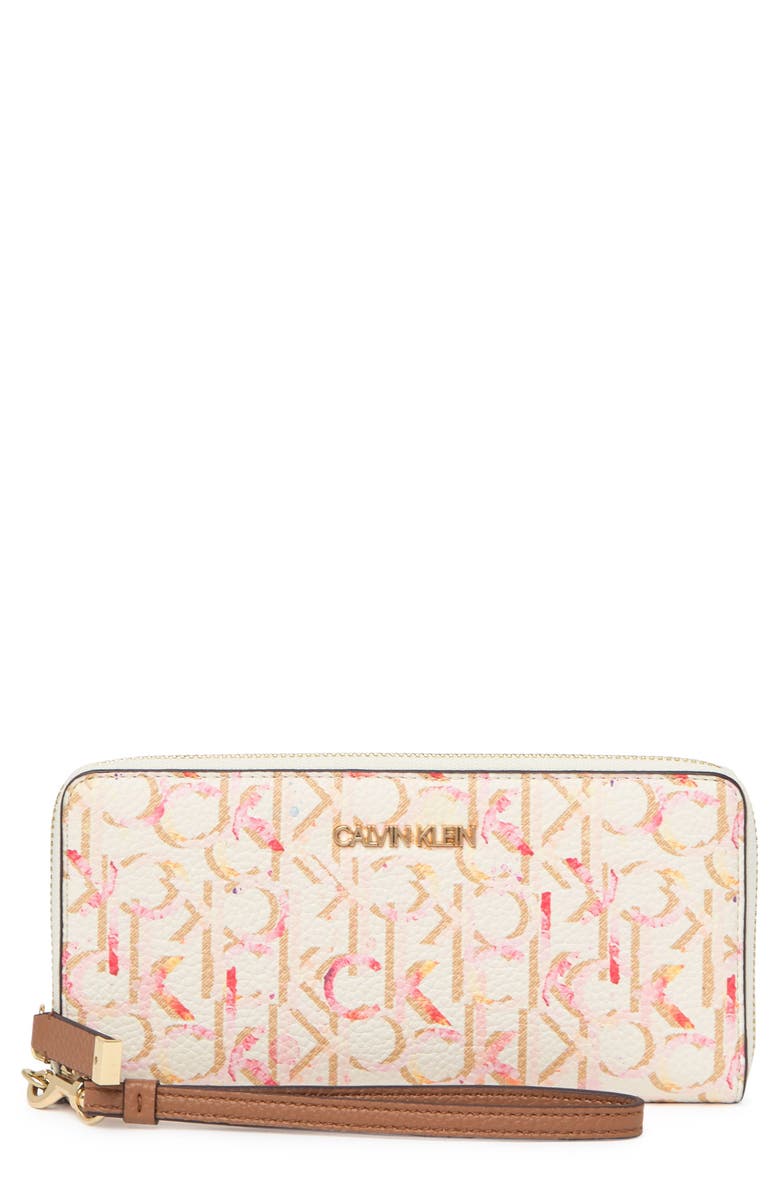 Calvin Klein Pindot Logo Zip Around Wallet, Alternate, color, 