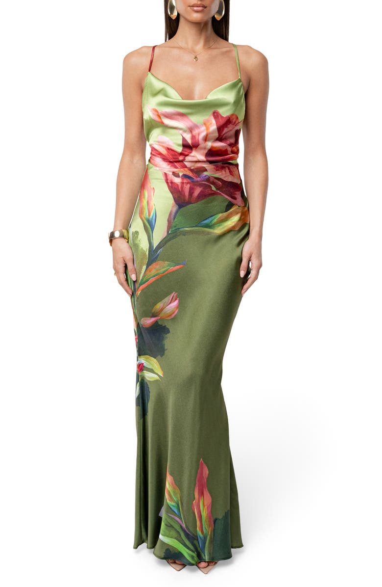 JLUXLABEL Floral Satin Maxi Slipdress, Main, color,