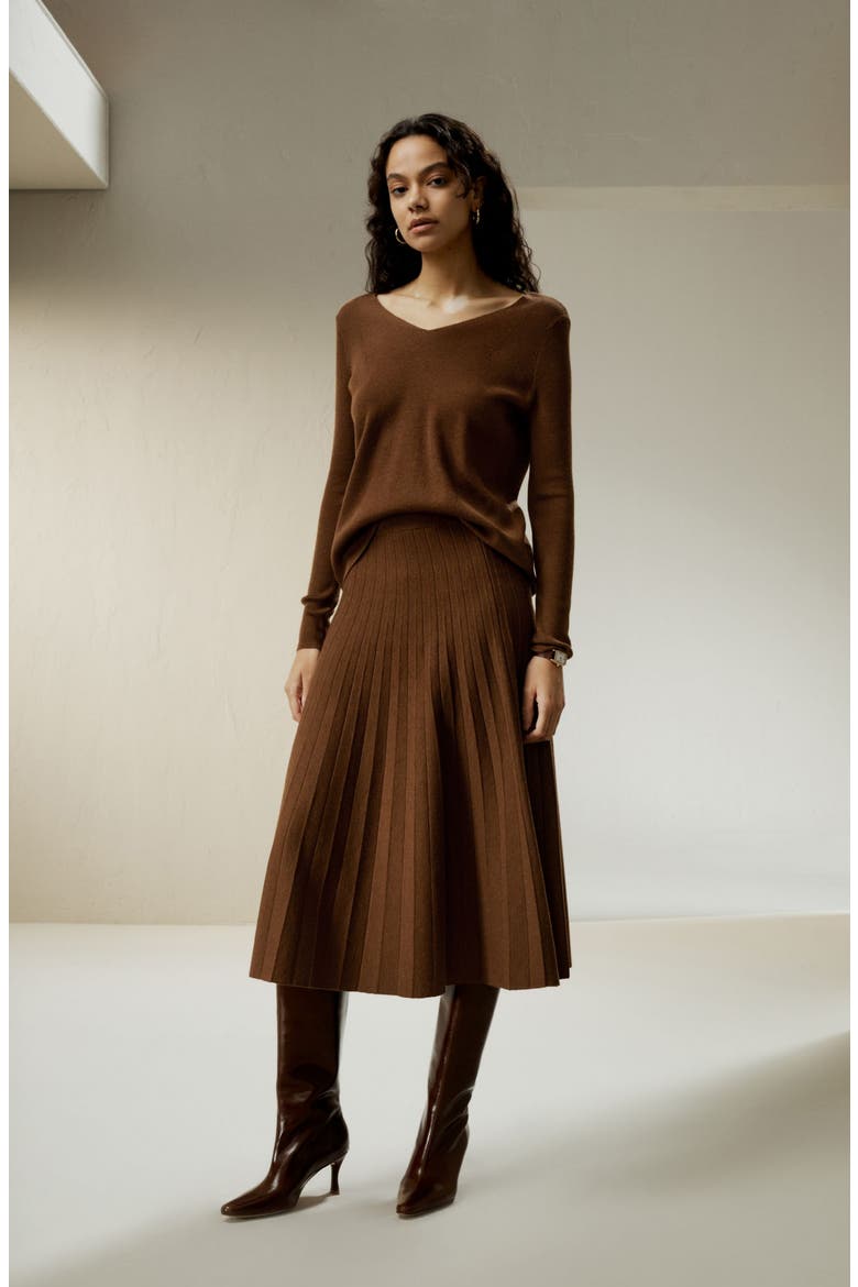 V-neck Ultra-fine Merino Wool Sweater, Alternate, color, Brown