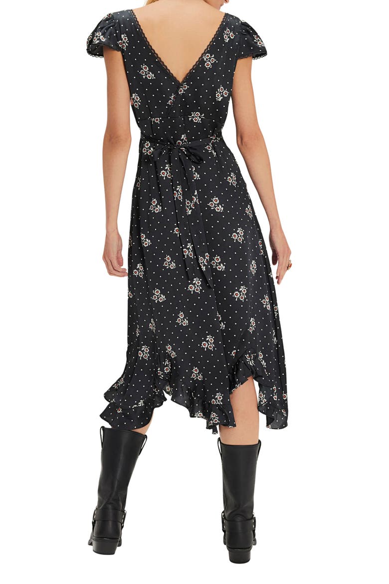 Haven Embroidered Lace Trim Satin Midi Dress, Alternate, color, BLACK COMBO