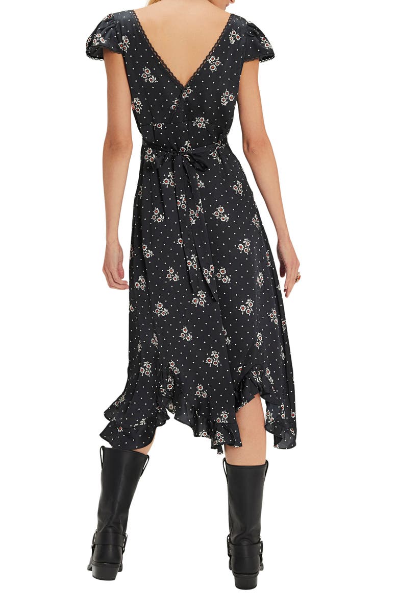 Free People Haven Embroidered Lace Trim Satin Midi Dress, Alternate, color, Black Combo