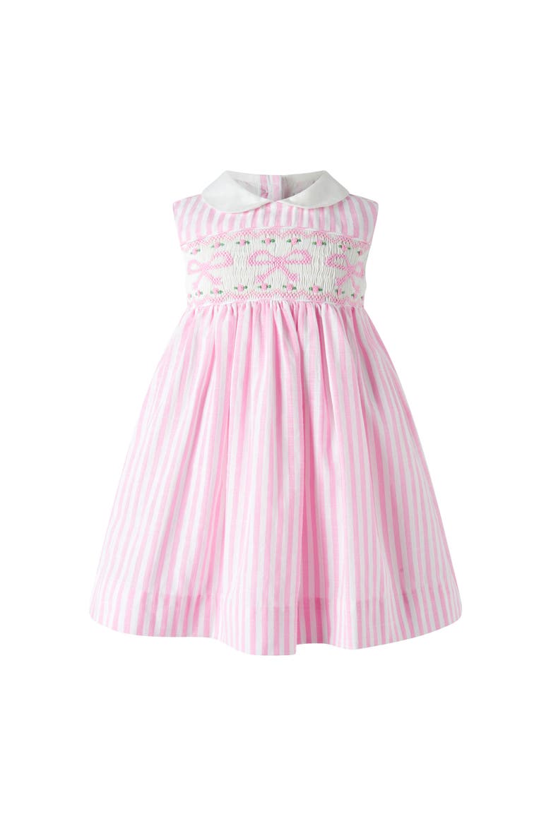 Bow Smocked Striped Dress and Bloomers, Main, color, Pink