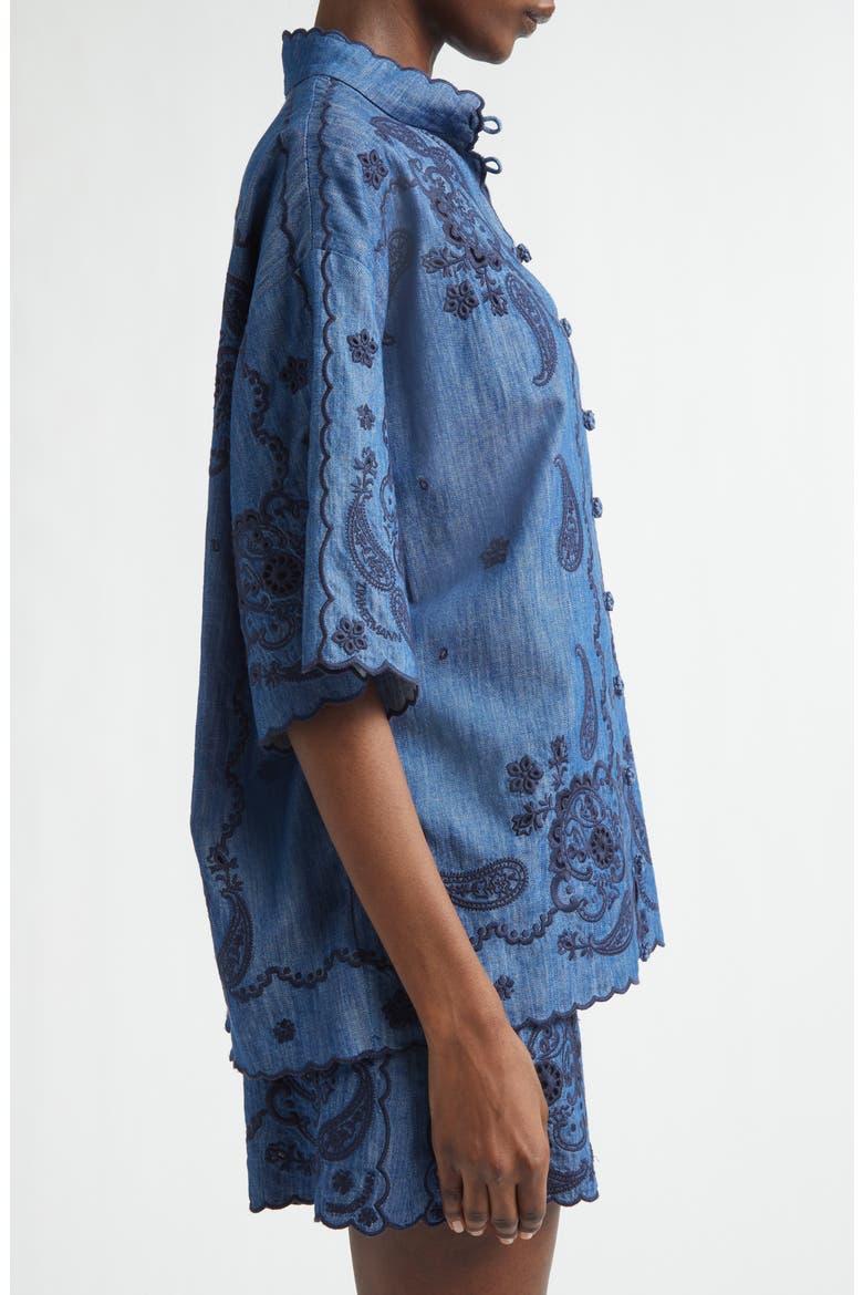 Aster Paisley Embroidered Denim Shirt, Alternate, color, RAILWAY BLUE