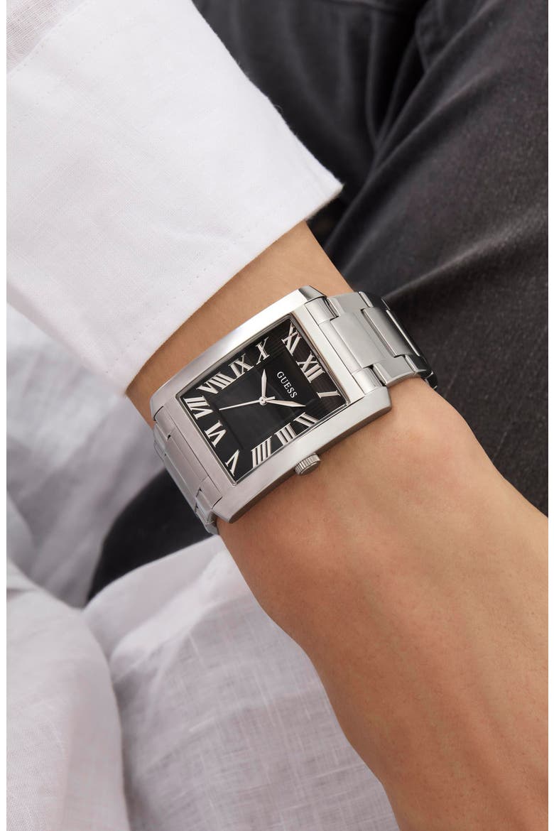 Clyde Silvertone Bracelet Tank Watch, 34mm, Alternate, color, SILVER