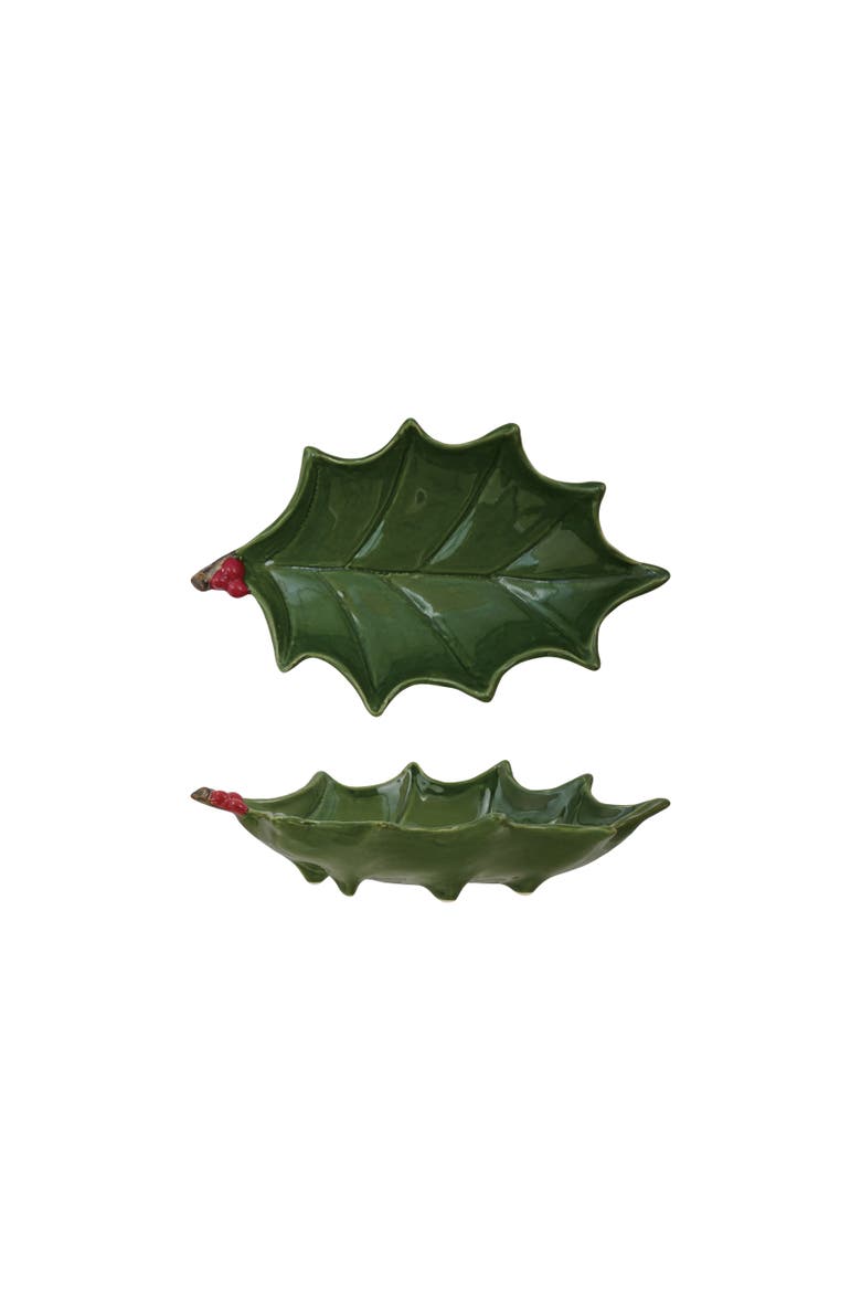 Holly Leaf Dolomite Tray with Hand-Painted Berries, Main, color, Red and Green