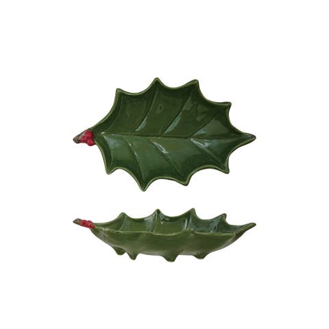 Holly Leaf Dolomite Tray with Hand-Painted Berries