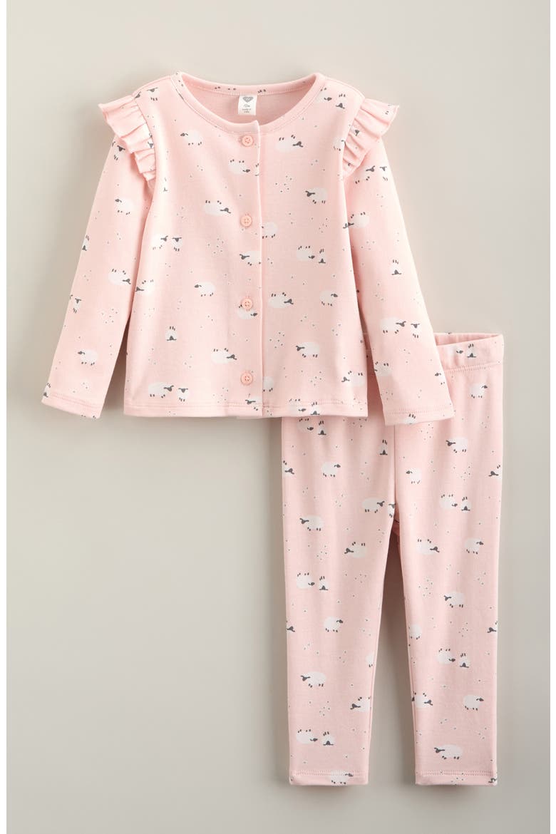 Kids' Button Front Flutter Sleeve 2-Piece Set, Main, color, PINK DOGWOOD SHEEP