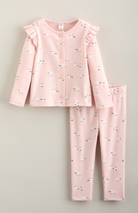 Kids' Button Front Flutter Sleeve 2-Piece Set