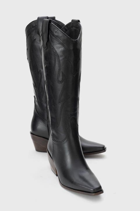 Pietro Leather Western Knee High Boot