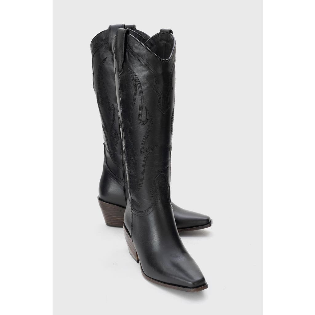Forever & Always Shoes Pietro Leather Western Knee High Boot In Black