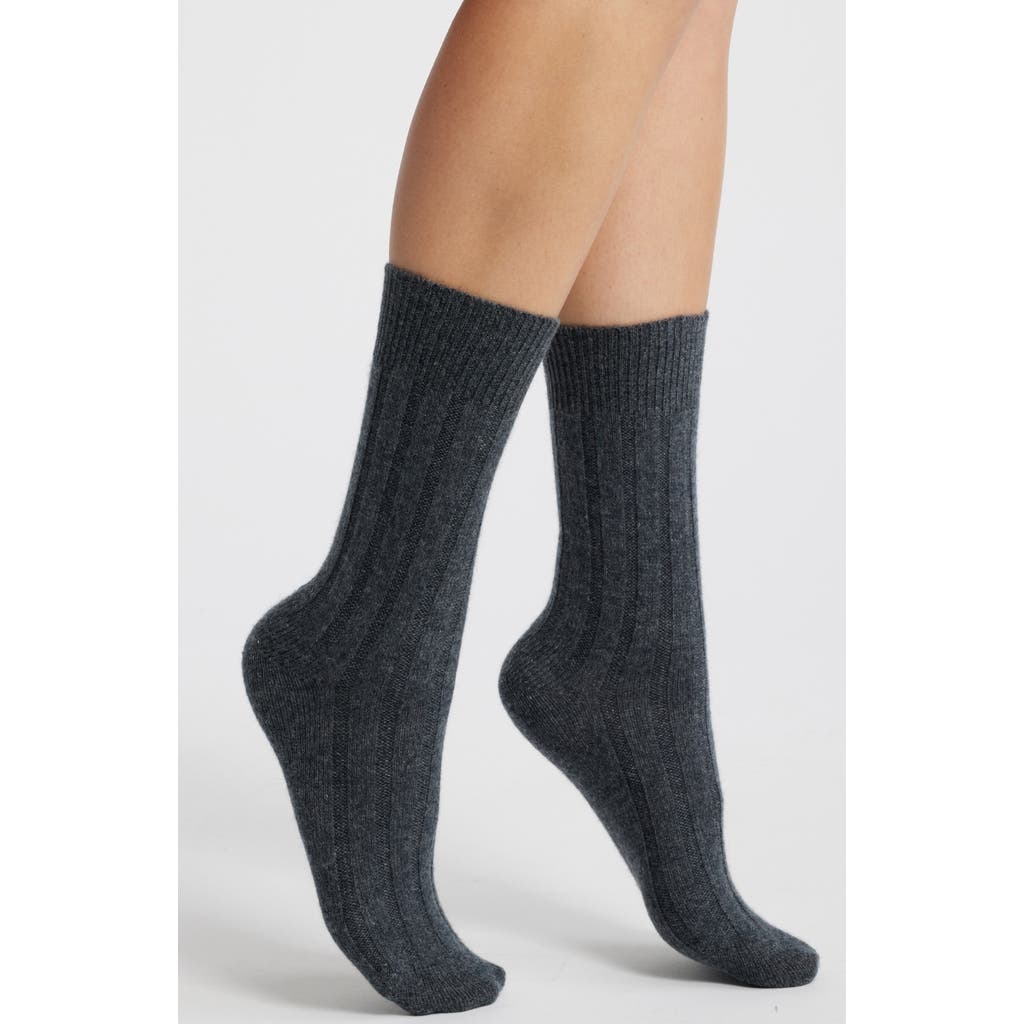 Nordstrom Rib Cashmere Blend Crew Socks In Grey Dark Charcoal Heather